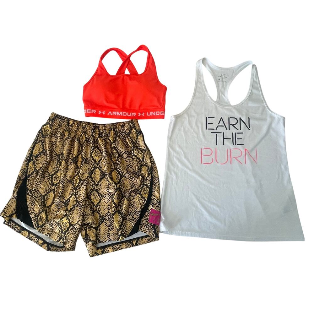 Nike Under Armour Tank Sports Bra Shorts 3 Piece Activewear Bundle Womens Medium